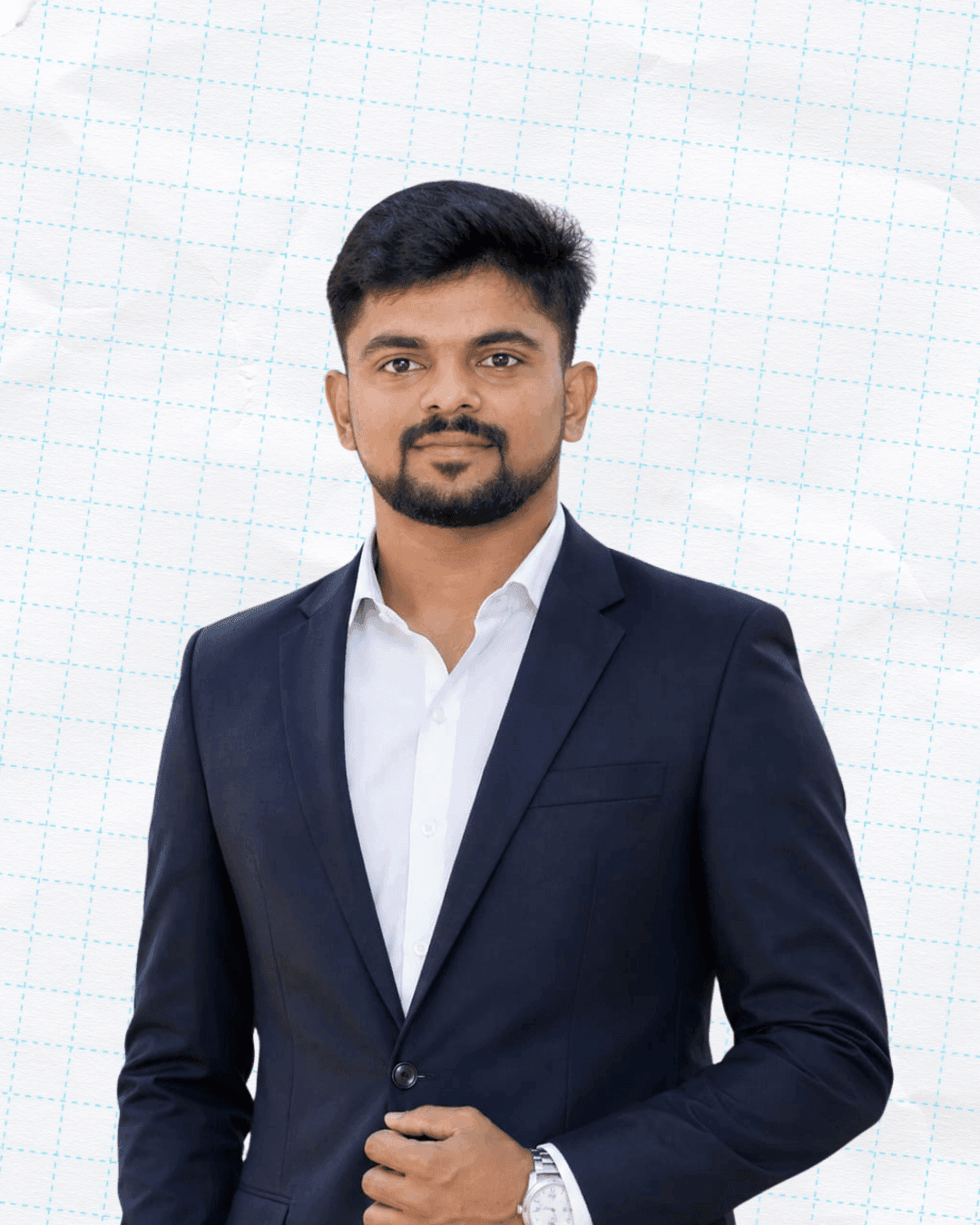 Professional studio portrait of Likhin B K, Co-Founder of Intact Global Exports