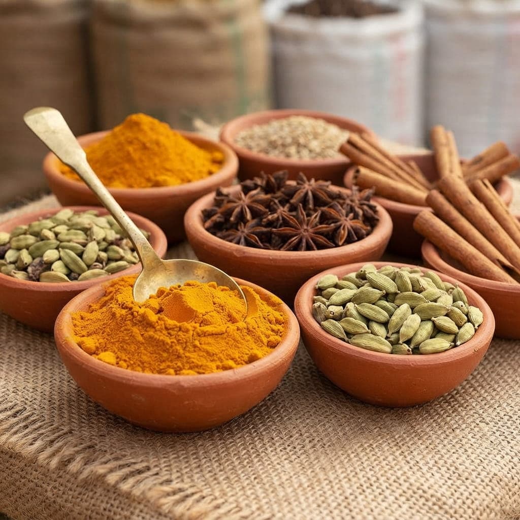 Assorted Indian spices prepared for export